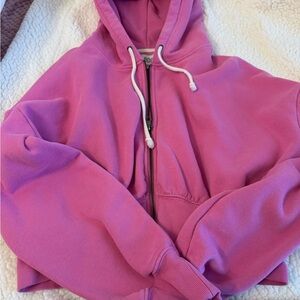 Pink cropped Zip-Up Hoodie